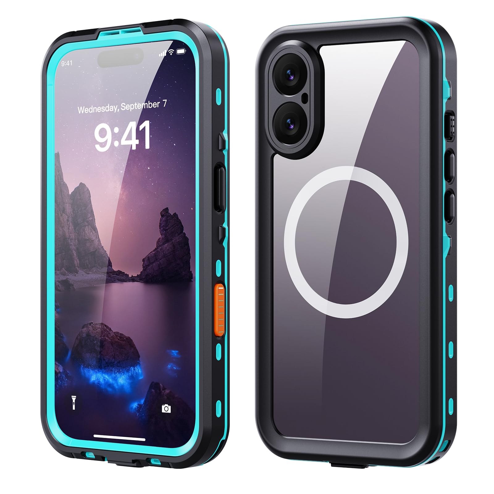 Wodoodporne etui do iPhone'a 17 Pro Max/17 Pro/17 Air/17, kompatybilne z MagSafe z certyfikatem IP68, podwodne, w pełni uszczelnione etui z wbudowaną osłoną ekranu (niebieskie, iPhone 17)