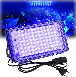 100W Luz Negra Ultravioleta, 96 Cuentas de Lámpara Foco LED UV IP65 Impermeable Ajuste de 150 Grados con 50 000 Horas de Vida útil y Línea 1,5 m con Interruptor para Bar, Pinta Corporal, Halloween