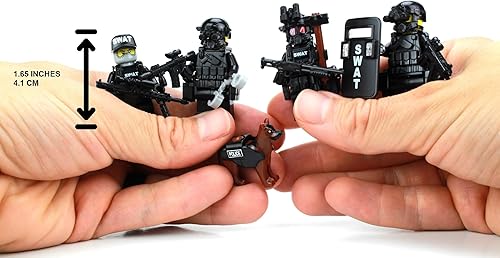 Miniatura 4 de Battle Brick Minifiguras coleccionables del equipo SWAT de policía de 1.6 pulgadas de alto, compatibles con ladrillos Lego®, 70% accesorios