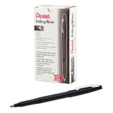 Pentel Rolling Writer Pen, 0.8 Millimeter Cushion Ball Tip, Black Ink, Box of 12 (R100-A) – view 1