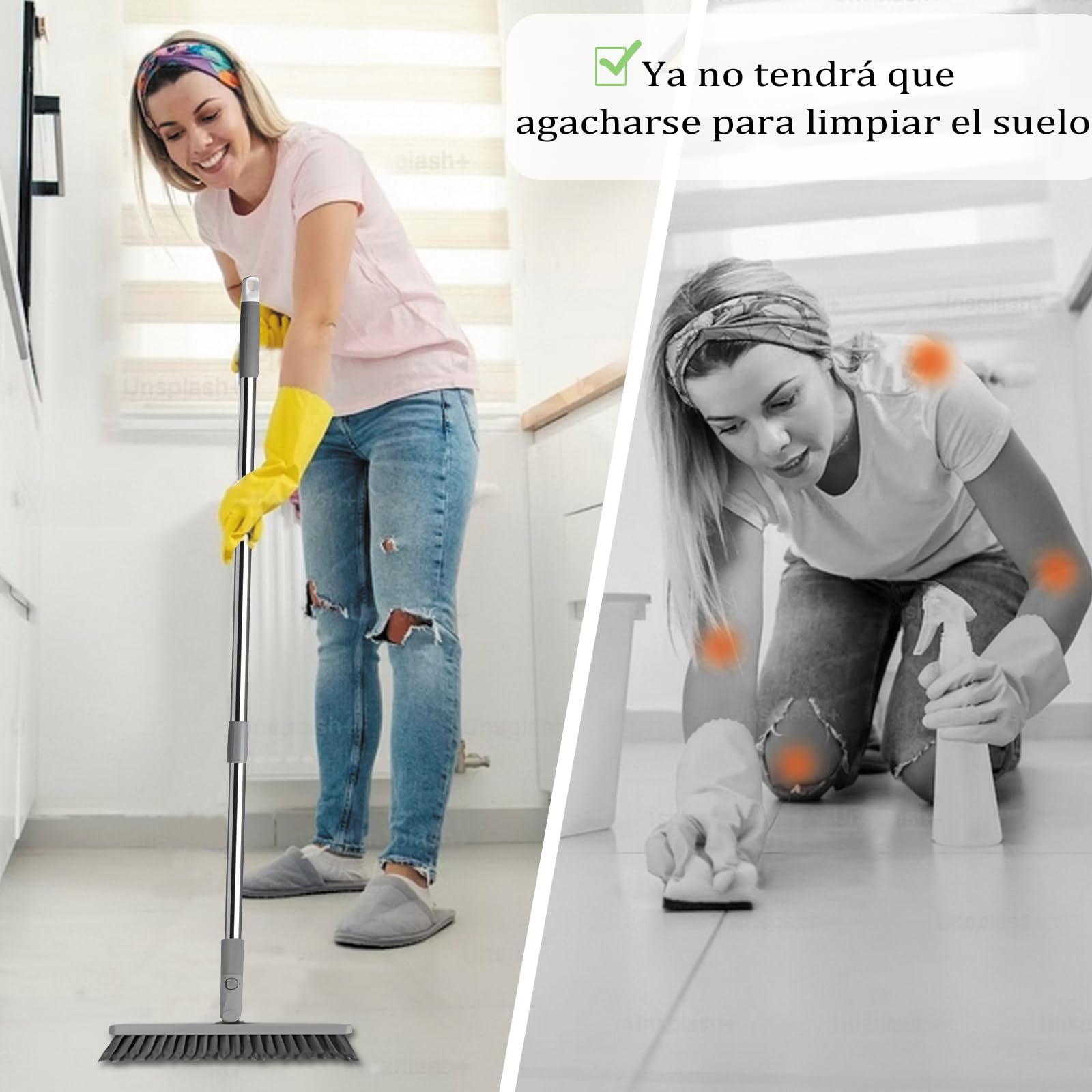 Brosse à joints avec long manche pour nettoyage de salle de bain, brosse de nettoyage des joints pour sols carrelés, brosse de nettoyage des joints rotative à 180° pour cuisines, plinthes, garages,