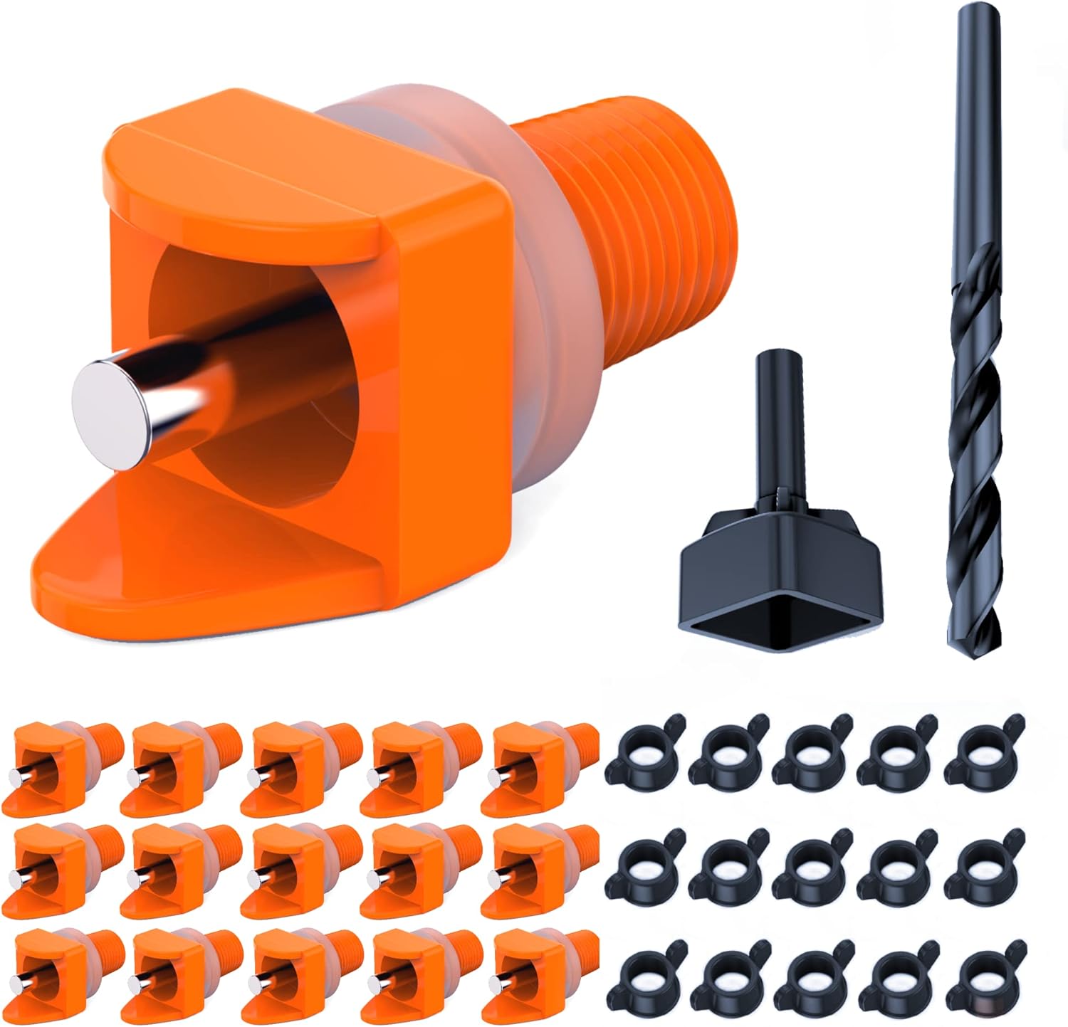 Lil'Clucker Poultry Hydration Set Orange - Large Automatic Chicken Waterer Cups 5 Pack | Feeder | Horizontal Nipples 15 Pack | Easy Install System