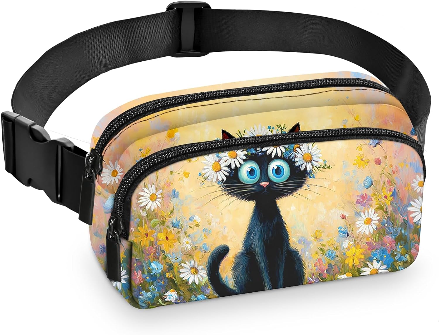 Cat and Daisy Fanny Pack Lightweight Belt Bag Fashion Waist Pouch with Adjustable Strap Crossbody Bags for Women Sports Running Traveling Hiking - Image 5