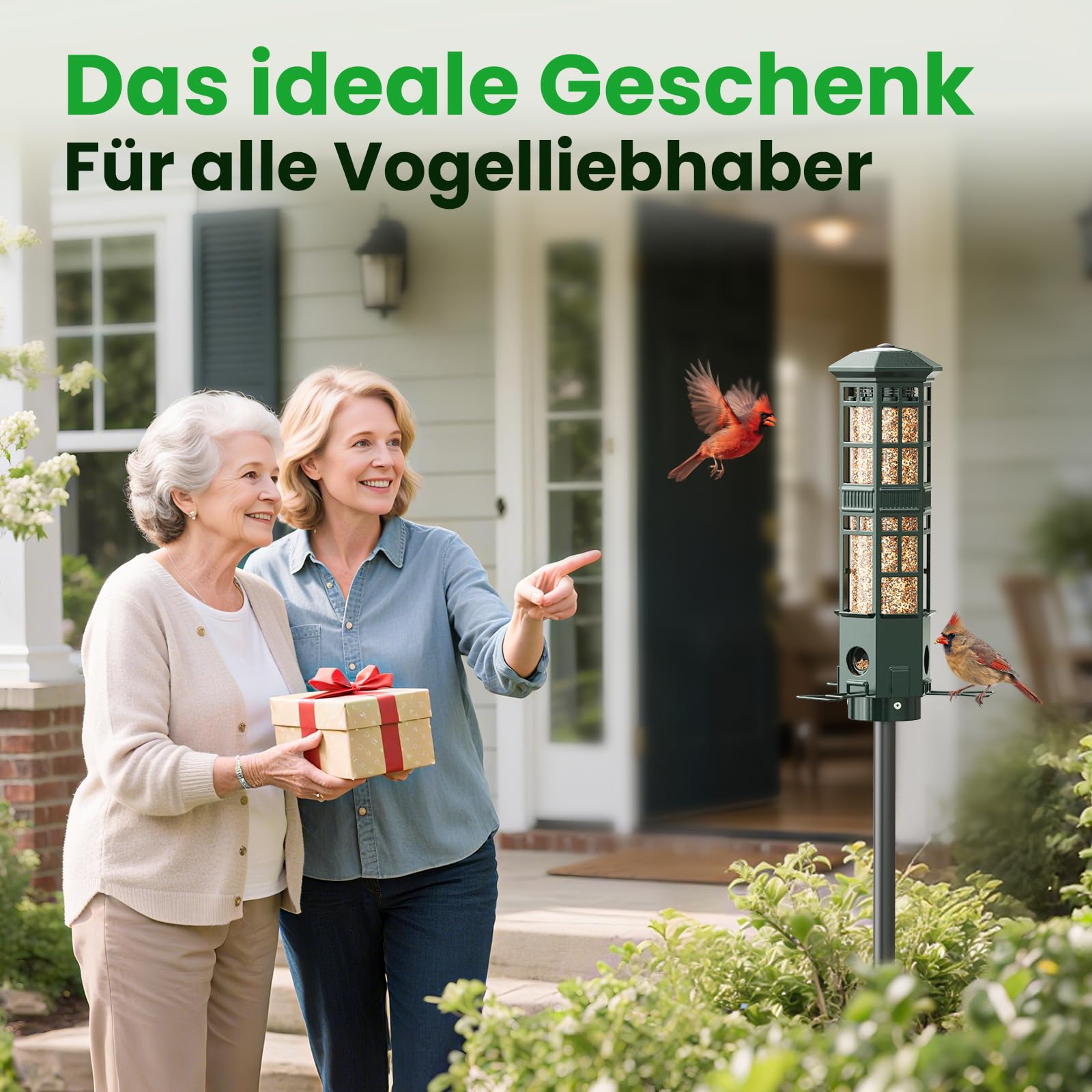Eichhörnchensicherer Vogelfutterspender aus Metall zum Aufhängen – Vogelfutterstation mit Gewichtsmechanik, 3 Futteröffnungen, 3L Fassungsvermögen, wetterfest