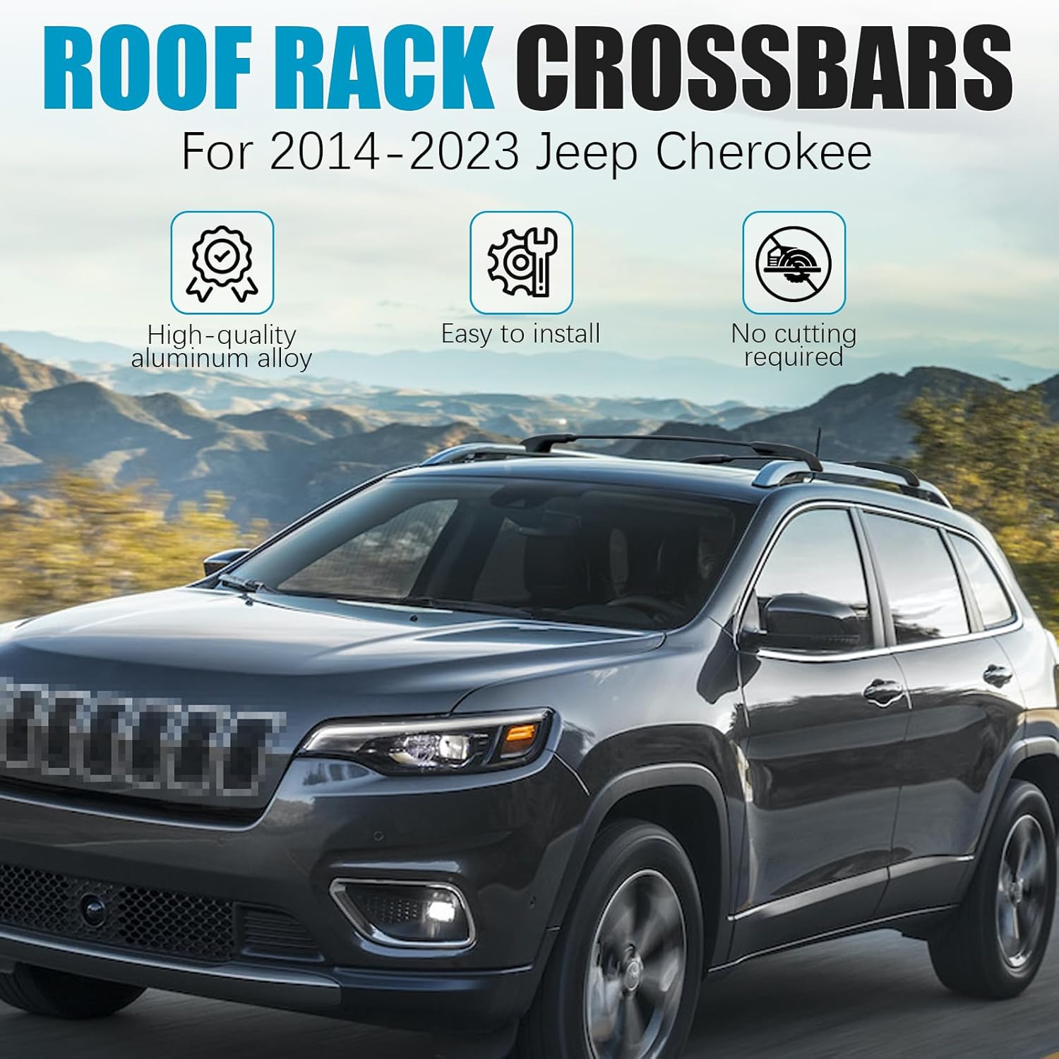 Roof Rack Cross Bars for 2014-2023 Jeep Cherokee Accessories, Aluminum Roof Rack Crossbars Storage Accessories, Bicycle Rack, Kayak Rack, Cargo Box Rack, Cargo Carrier Rack, Ski Rack