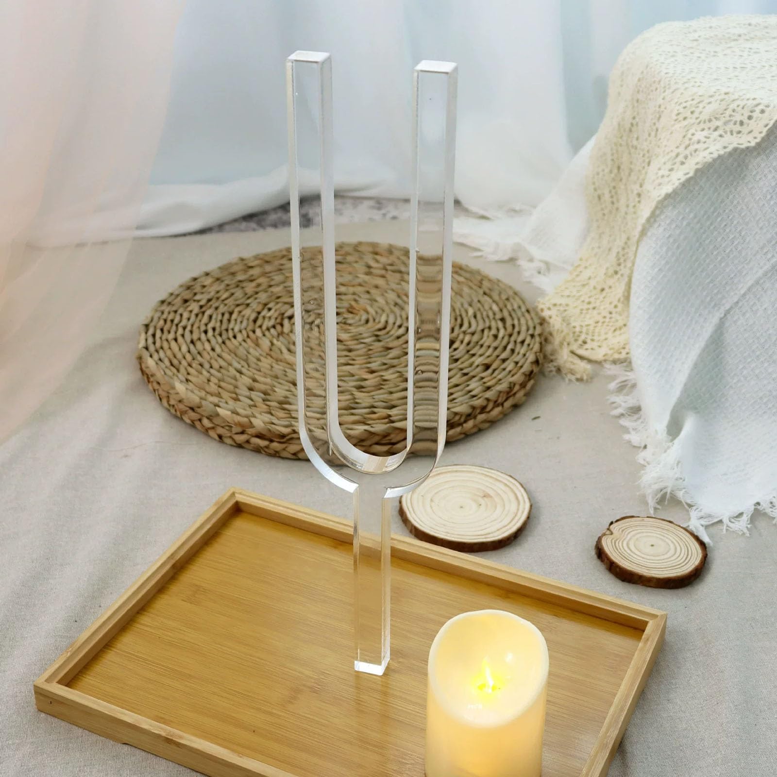 Quadratische Kristallklangschale mit Stimmgabel – Ton C, einteilig geformt, mit Etui für Klangheilung, Meditation und Frequenztherapie, 440 Hz