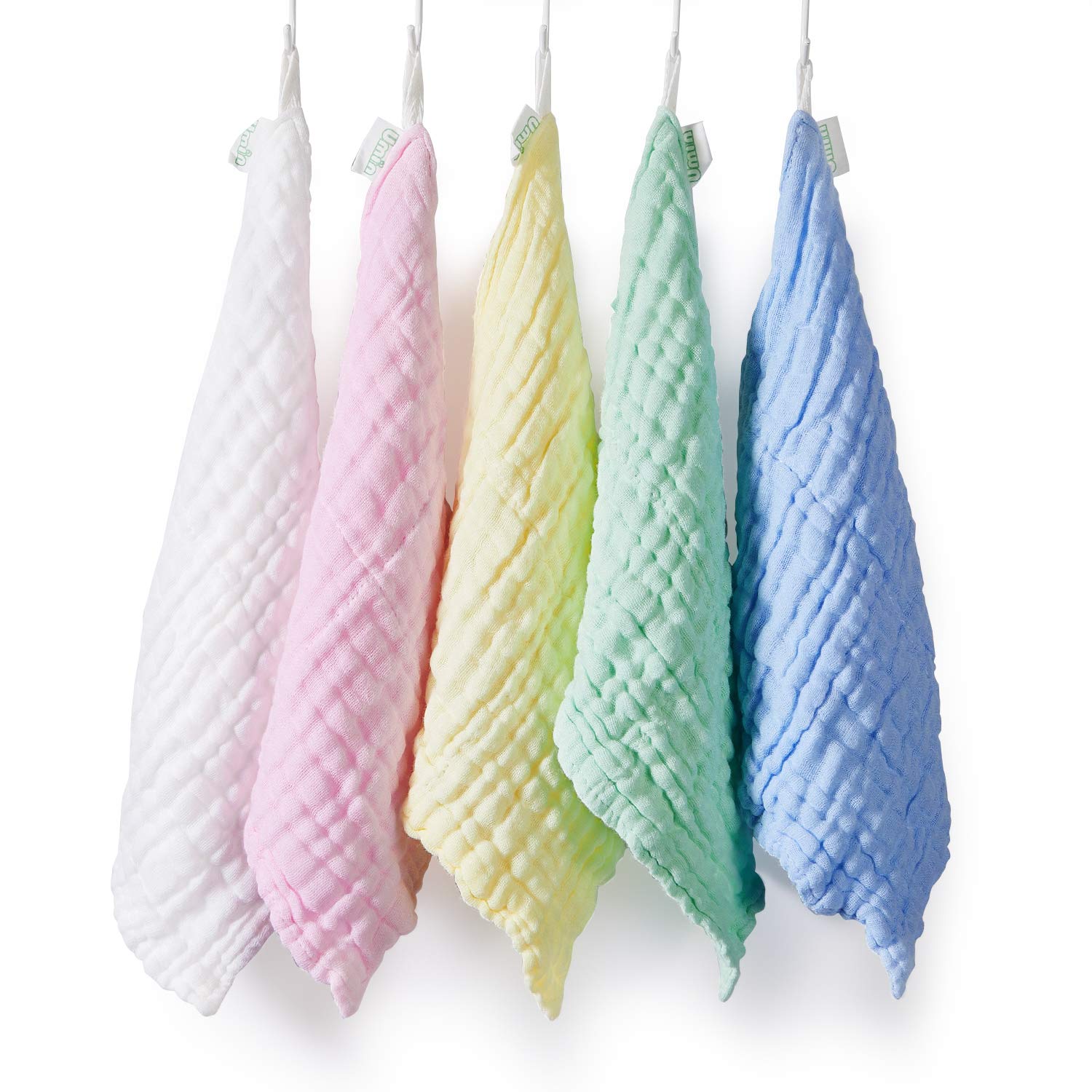 Umiin bambino panni lavare, Super morbido cotone naturale mussola, bagno del bambino Serviette, Regali per neonati perfetti, 30 x 30 cm (Multicolore-10 pezzi)