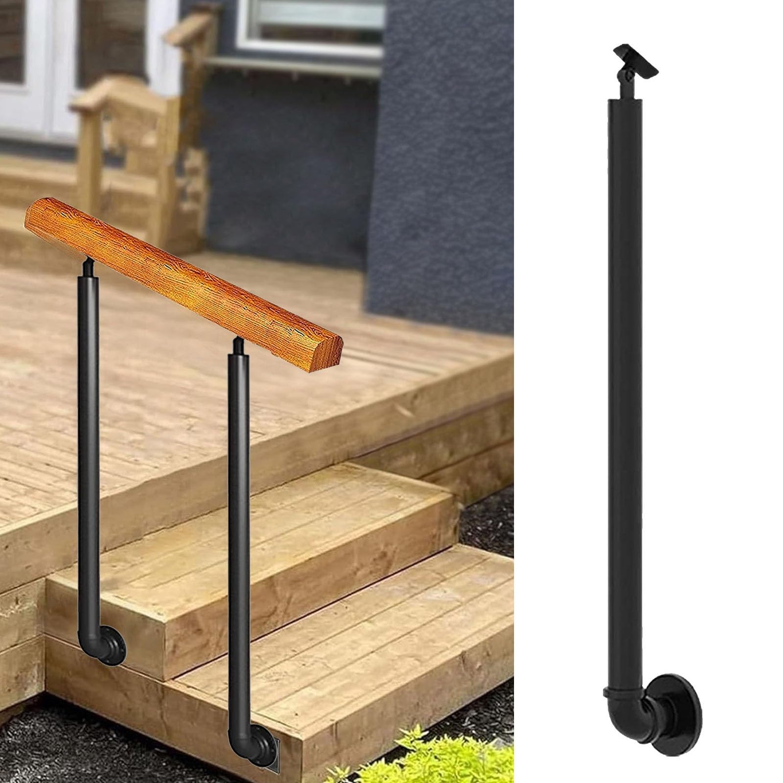 Adjustable Black Baluster Columns With Wall Mounts 0°-270° Iron Posts