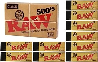 Raw Rolling Papers and Tips Classic Bundle - 500 Raw 1 1/4 (79mm) Classic Papers and 500 Raw Tips
