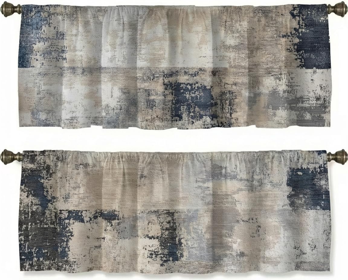 Abstract Gray Textured Valance, Modern Unisex Art, for Window décor, Farmhouse Style Rod Pocket Valance, Suitable for Bathroom, Bedroom, Living Room, 54 x 18 inches.