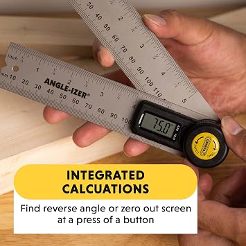 General Tools Digital Angle Finder Ruler #822 - 5 Stainless Steel Woodworking Protractor Tool with Large LCD Display