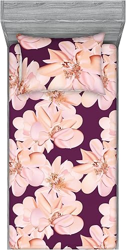 Miniatura 49 de Ambesonne Juego de sábanas bajeras tropicales y fundas de almohada, diseño abstracto de hojas de plátano de Monstera inspirado en olas retro