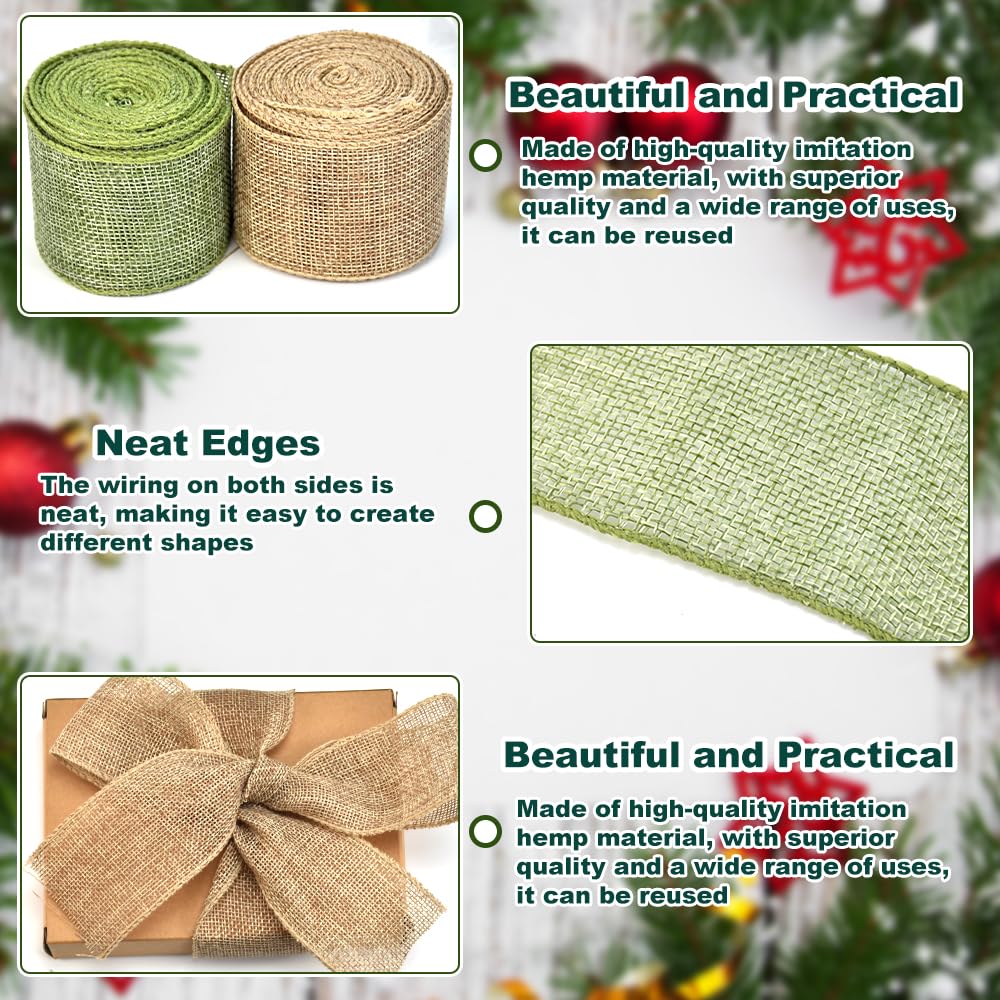 KITERI 2 Roll Burlap Fabric Craft Ribbon - Image 3