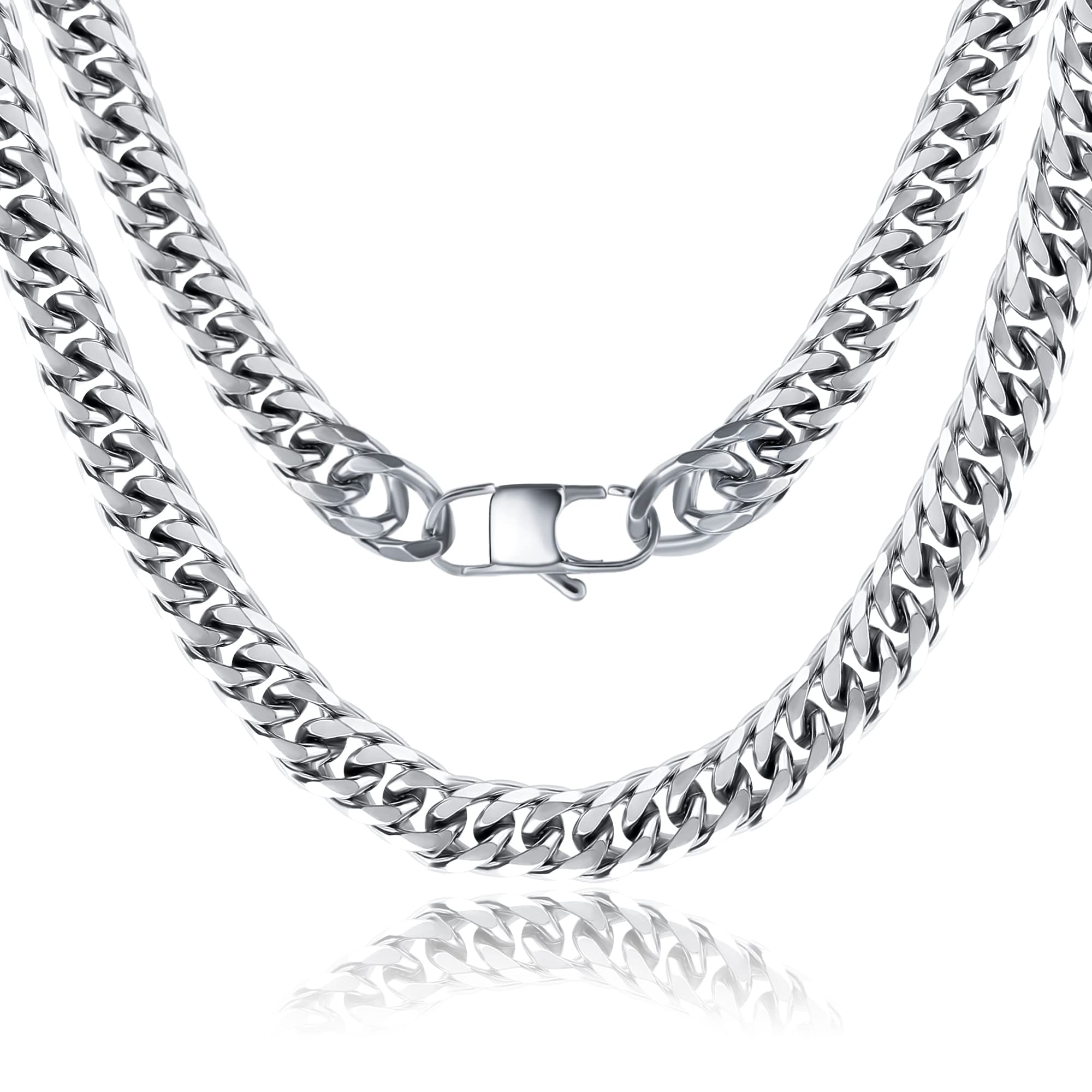 Mens Cuban Link Chain Necklace,Diamond Cut Miami 316L Stainless Steel/18K Gold Plated,Silver Chain | Gold Chain for Men Women Raps Hip-Hop & Cool Style, 3/5/7/8/10/12mm, 20/24/28 Inch