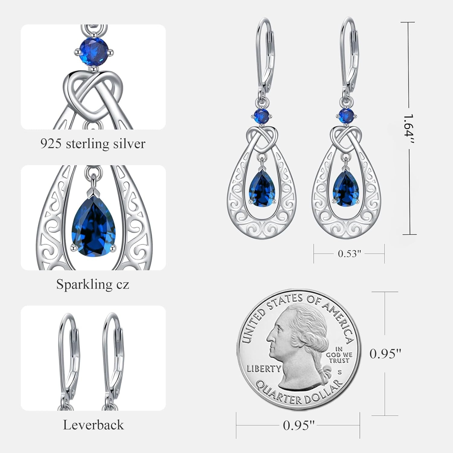 Teardrop Birthstone Dangle Drop Earrings Sterling Silver Infinity Filigree Leverback Earrings, Infinity Love Birthday Anniversary Valentines Day Gifts for Her Women Mom Wife - Image 4