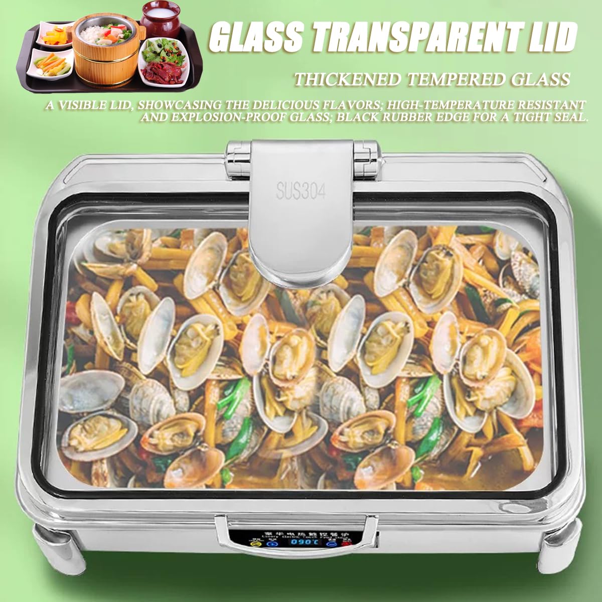 Calentador eléctrico de alimentos con pantalla táctil, acero inoxidable, temperatura ajustable, fácil de limpiar, calentamiento rápido, aislante, ideal para cenas, fiestas, camping
