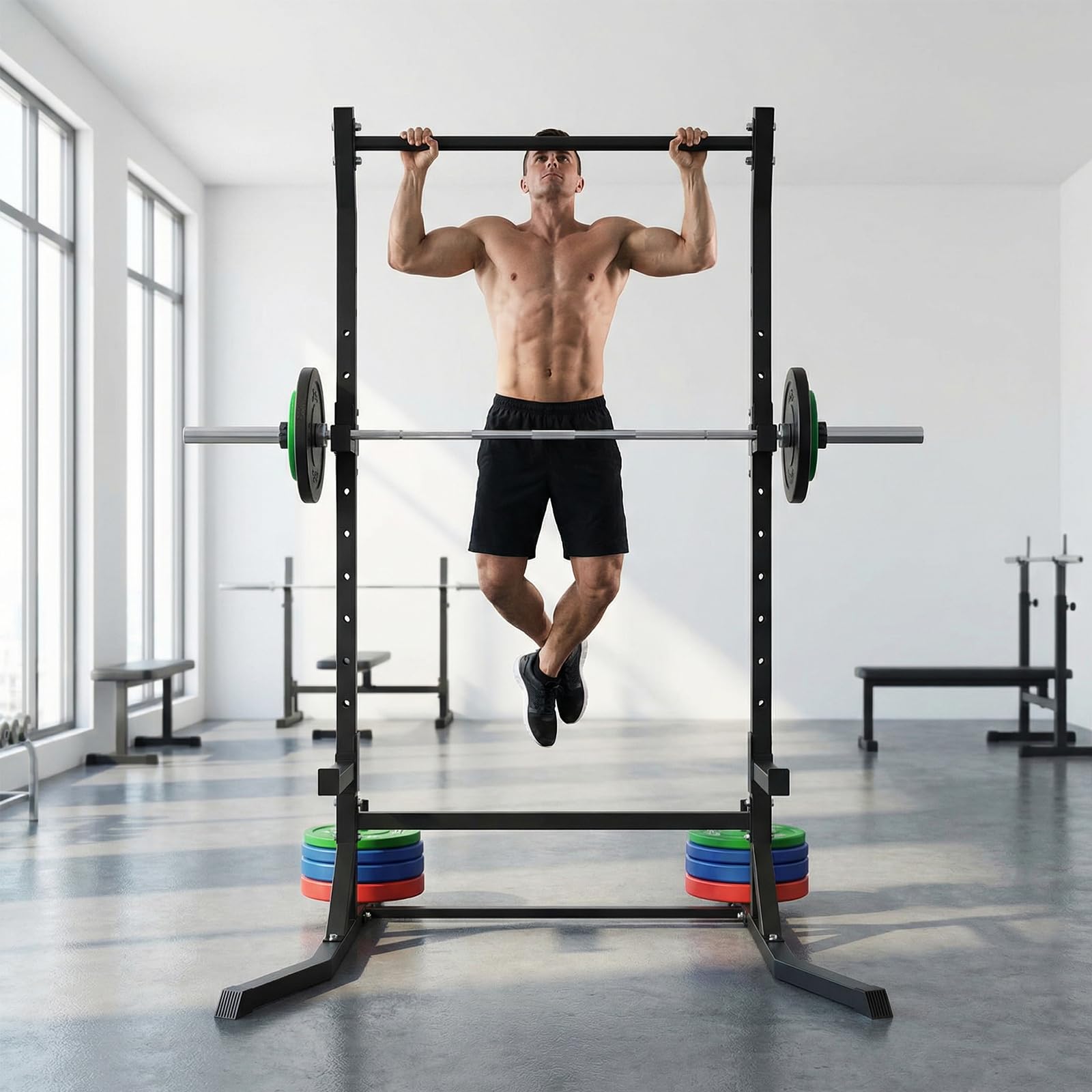 Cages de Squat, Supports Réglable de Rack Squat Multifonction Barbell, Repose haltères, Chandelles Musculation pour Maison, la Salle de Sport, Max. 300KG