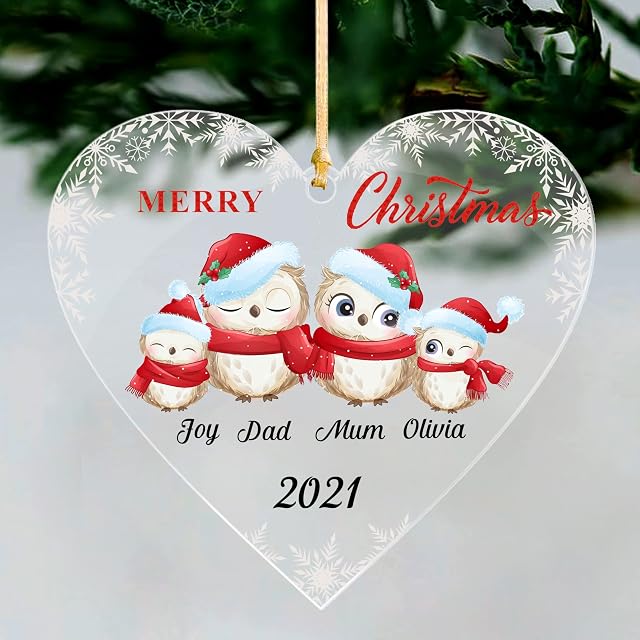 Personalised Christmas Tree Decorations Custom Xmas Tree Decoration Personalised Christmas Tree Bauble for Family UV Print Acrylic Christmas Decorations 2022 (Heart Family of 4)