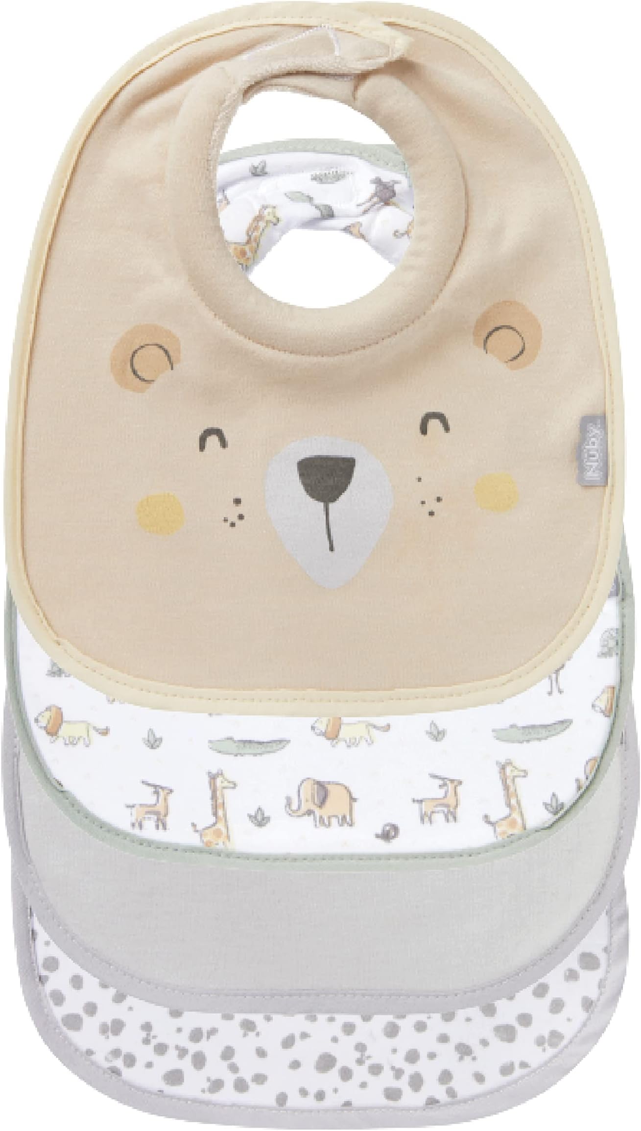 Nuby Snug and Dry Bibs Organic Cotton Machine Washable Padded Neckline 048526999460, One Size, (Pack of 4)
