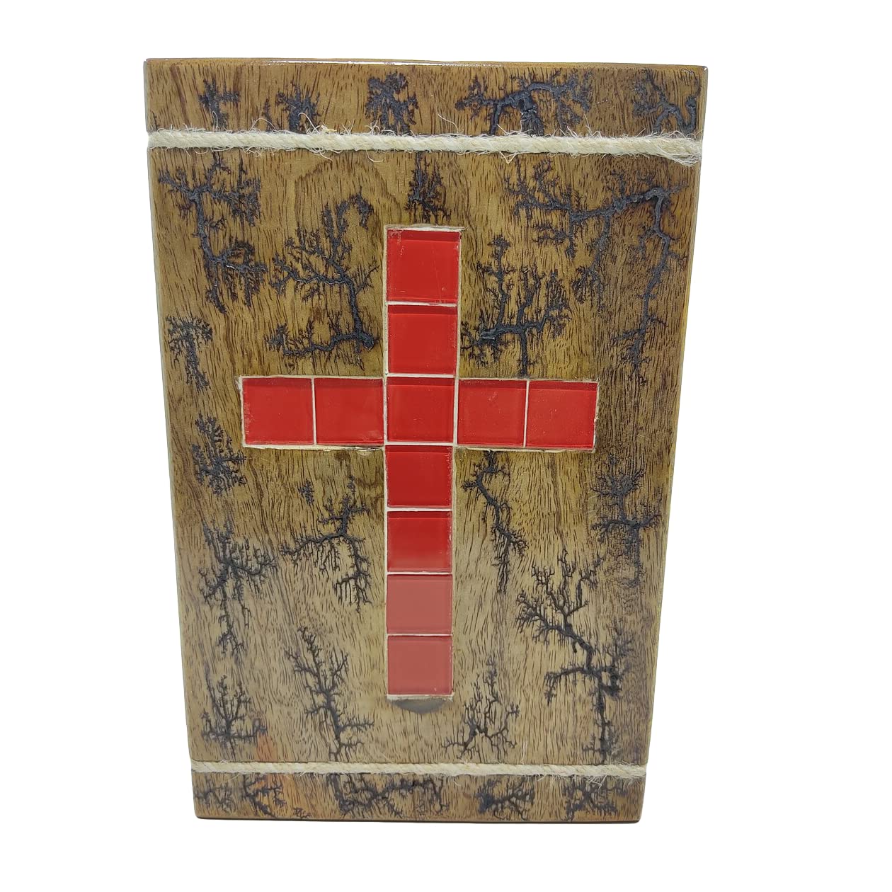 Urne en bois décorative pour cendres avec mosaïque de verre