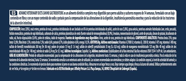 Foto 5 de 6 de Advance Veterinary Diets - Pienso para perros cachorros y adultos medianos y grandes Advance Gastro…