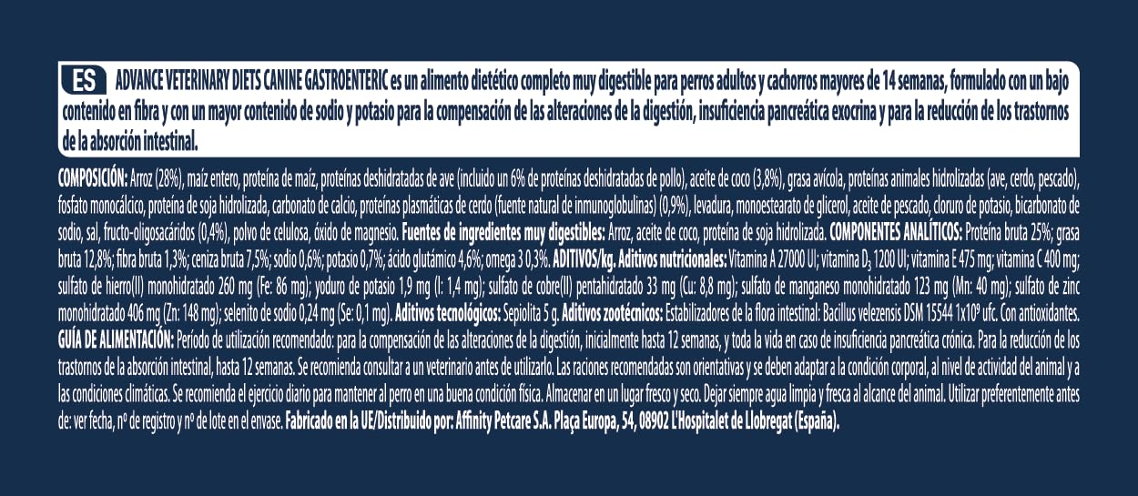 Advance Veterinary Diets Gastroenteric - Pienso para Perros con Trastornos gastrointestinales - 12kg