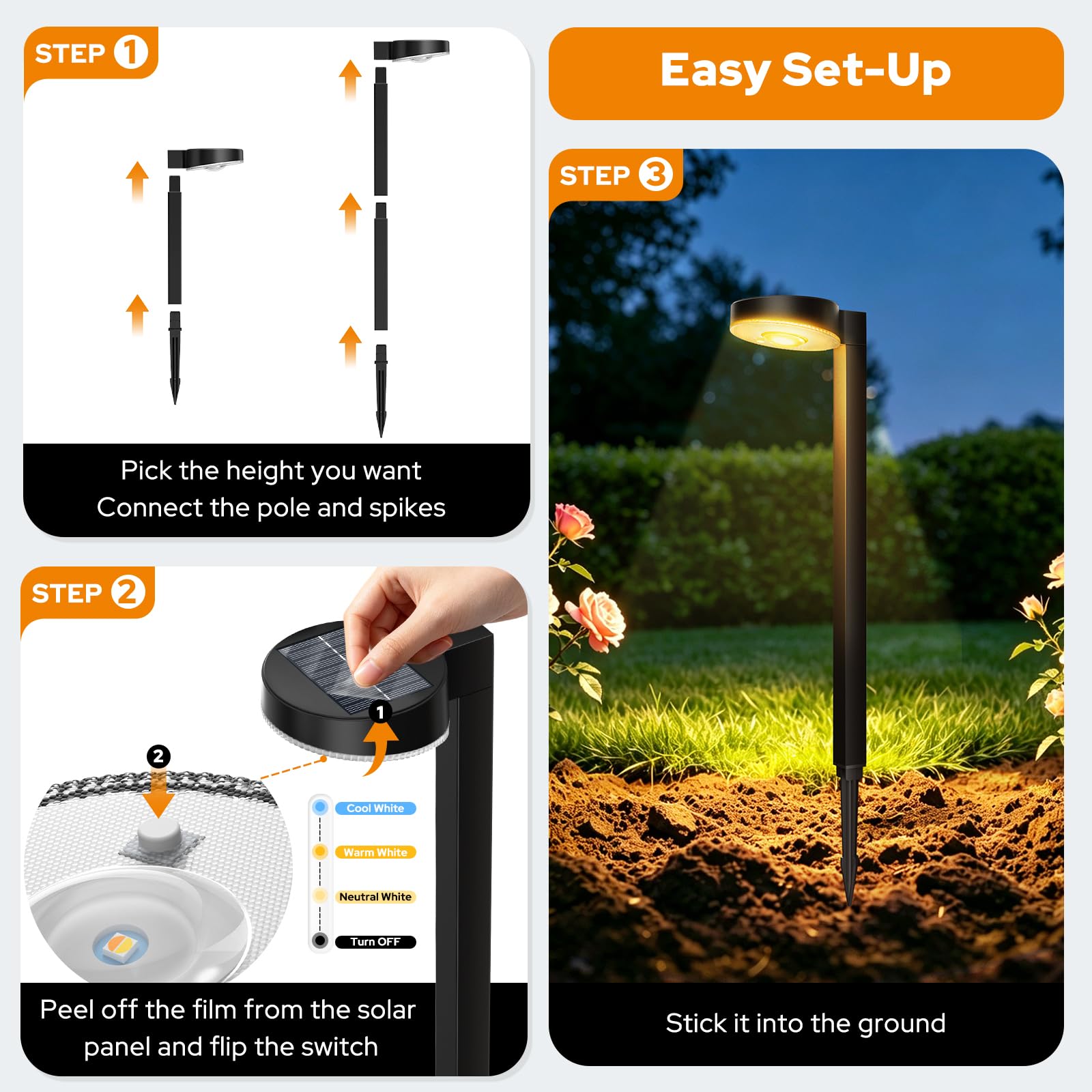 NIORSUN Solarlampen für Außen Garten, 12 Stück Hellere Solarleuchten für Außen mit 3 Farbtemperaturen, IP65 Wasserdicht Solar Gartenleuchten für Weg Rasen Gehweg Blumenbeet und Gartendeko