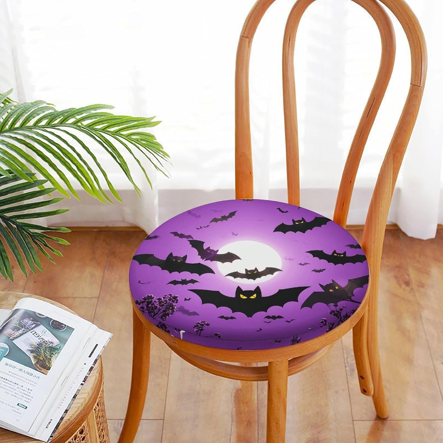 Halloween Purple Bats Chair Cushions Floor Pillow Chair Pad