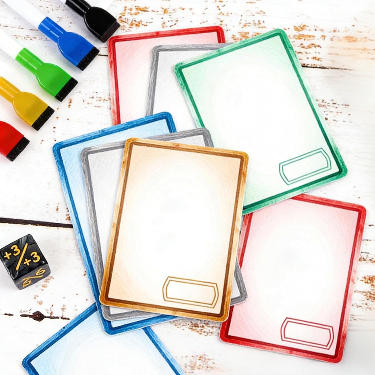 DEDC 110 Pcs MTG Tokens Cards Multicolor Erasable Set 5 Assorted Colors with 5 Colored Markers and 5 Cleaning Cloths for Tabletop Games