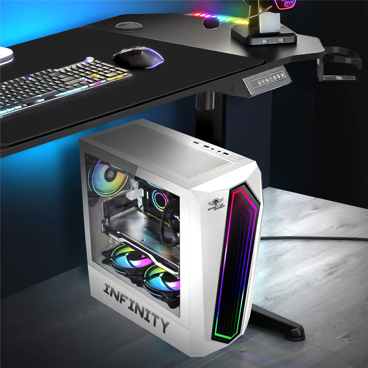 Spirit Of Gamer - INFINITY ARTIC | Case PC Gaming ATX Bianco | Case Mid Tower RGB con Pareti Laterali in Vetro Temperato | Compatibile con ATX, Micro ATX, ITX | 2 Ventole per PC da 120 mm con 1 ARGB