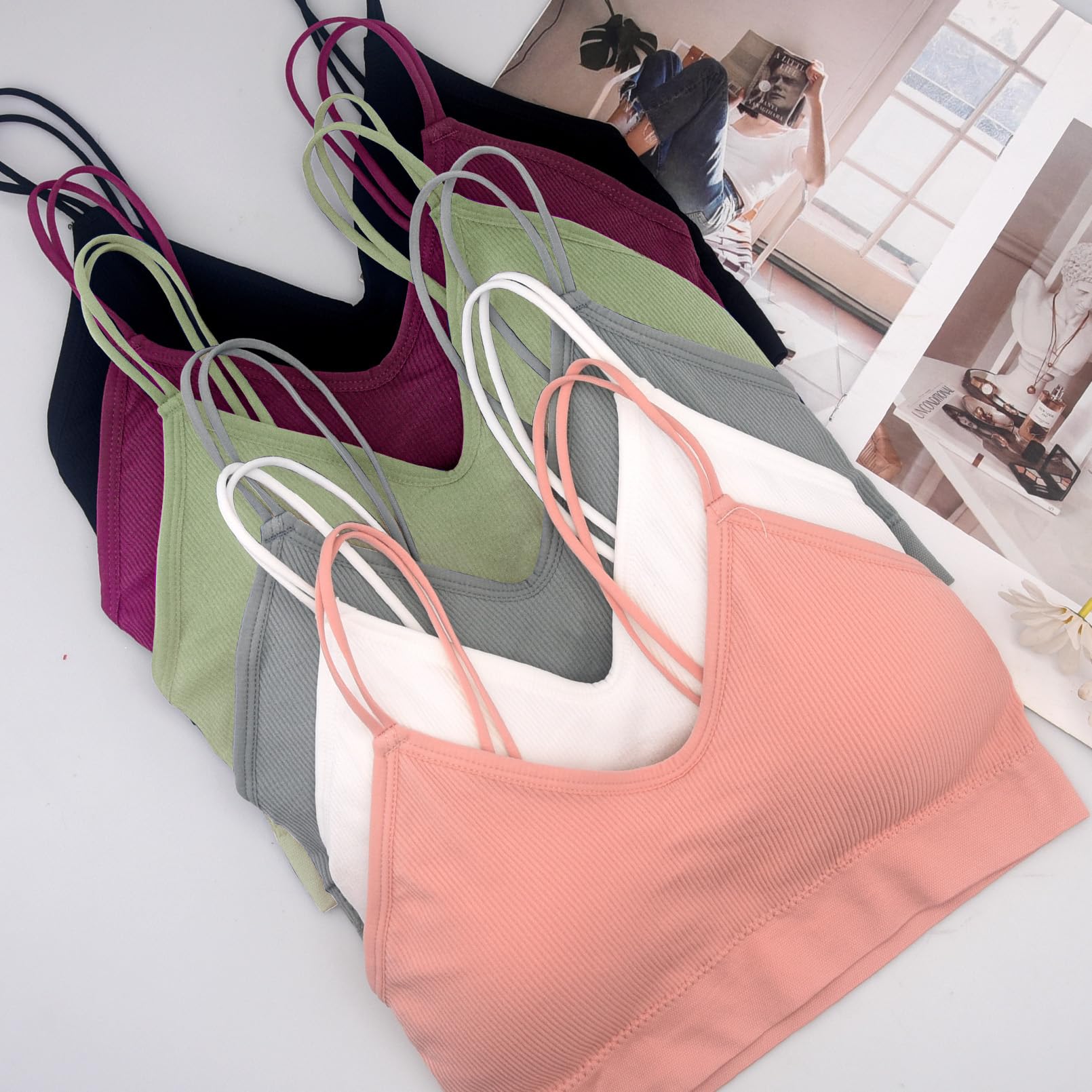 BQTQ 6 Pièces Soutien-Gorge à col en V rembourré sans Couture Bralette avec Rembourrage Amovible pour Femme
