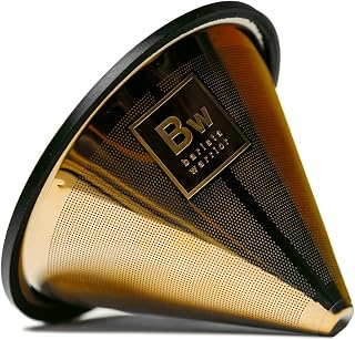 Compatible with Hario V60 Pour Over Coffee Filters - Reusable Stainless Steel - Best Coffee Maker and Bar Accessories (Gold Titanium Coated)