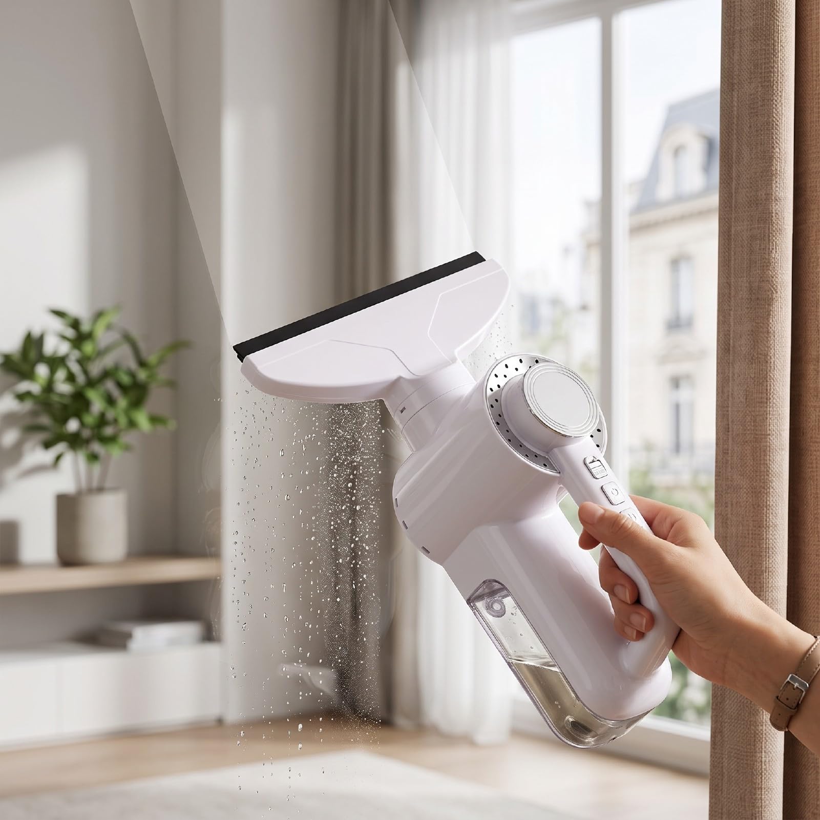 Fockety Fenstersauger, Kabelloser Elektrischer Fensterreiniger mit Sprühflasche, 2 Saugstufen und 2600 MAh Akku, for Duschtüren, Spiegel und Fliesen