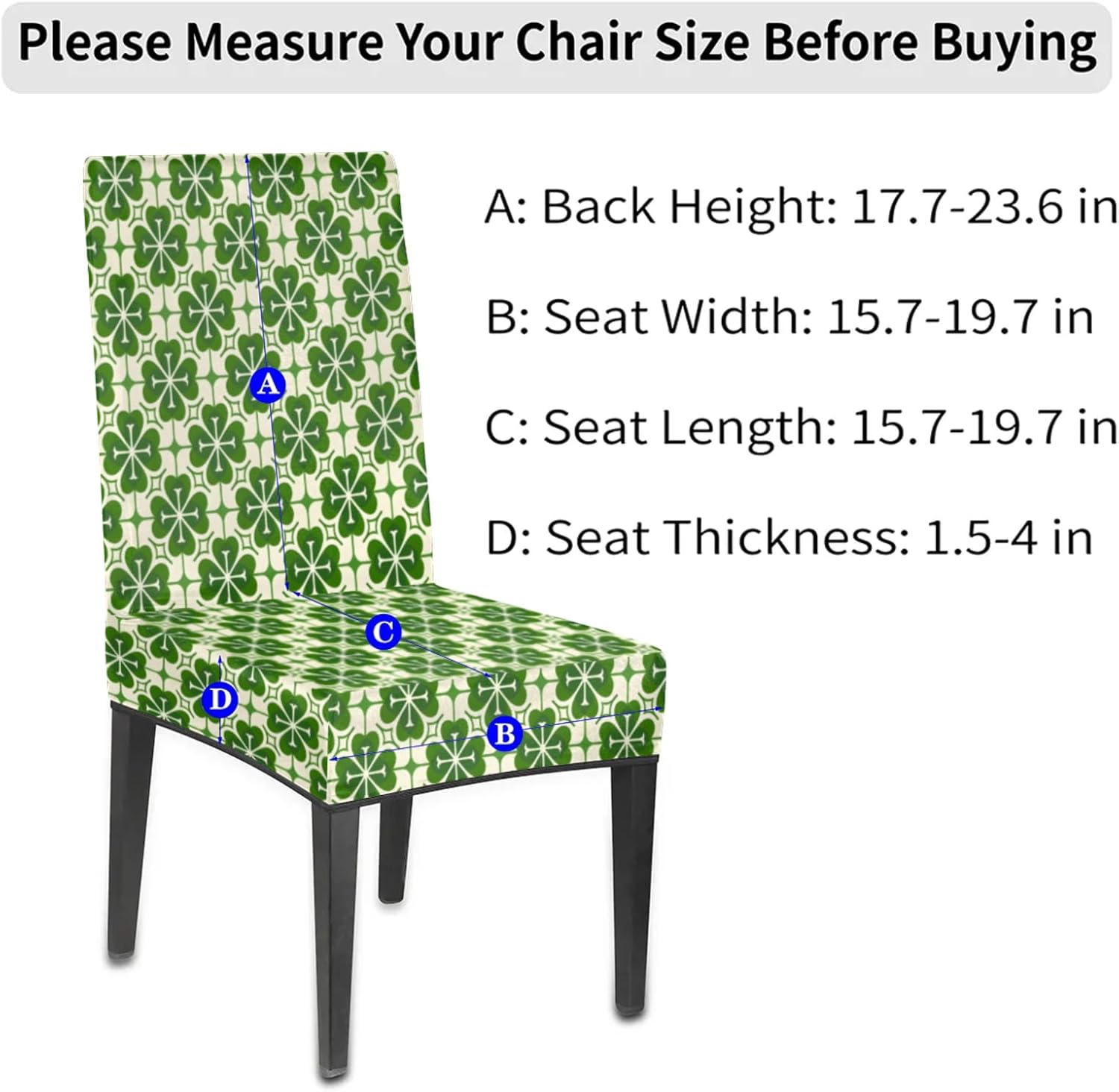 QsirBC Four Leaf Clover Pattern Stretch Dining Room Chair Covers Set of 4 Chair Slipcovers Removable Washable Kitchen Seat Covers Chair Protectors for Hotel Party Wedding