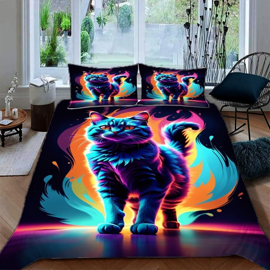 Housse de couette 200x200 chats zippée en microfibre douce et anti-plis