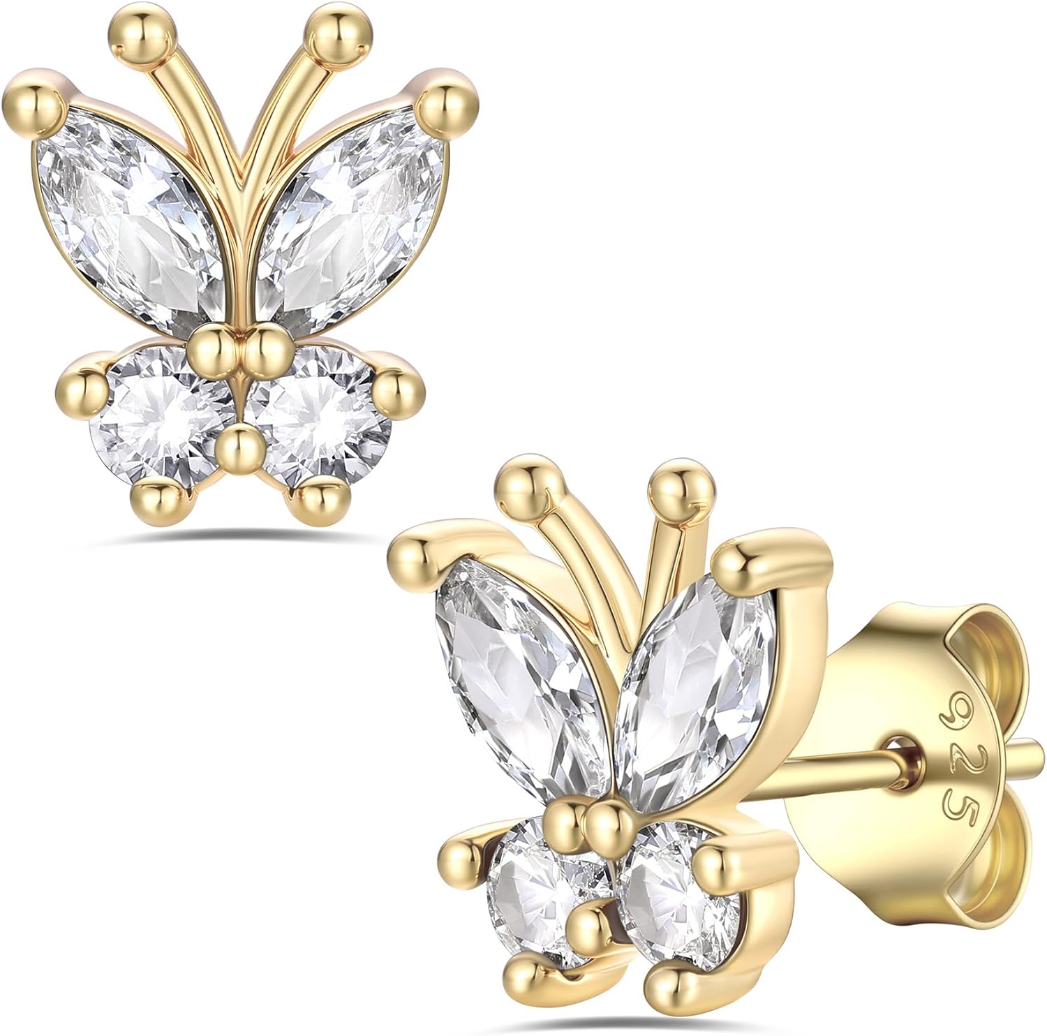 Bestyle Sterling Silver Butterfly Earrings for Women, Dainty Cute Birthstone Studs Hypoallergenic Jewelry, Great Birthday Gift