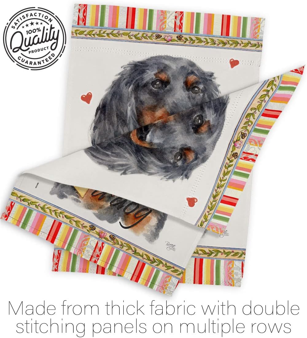 Breeze Decor Blue Long Hair Dachshund Happiness Garden Flag-Set with Stand Dog Puppy Spoiled Paw Canine Fur Pet Nature Farm Animal Creature House Banner Small Yard Gift Double-Sided, Made in USA