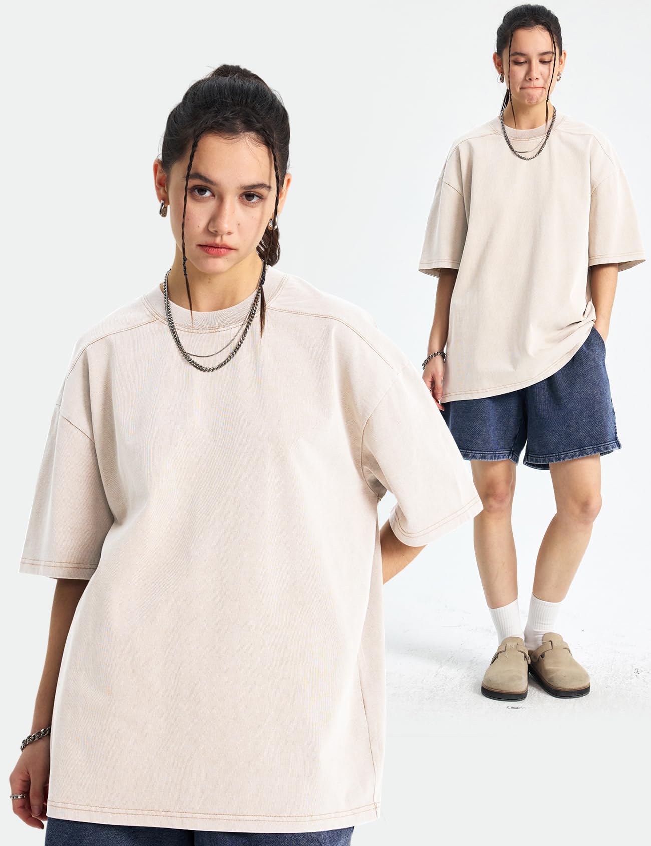 Arssm T-shirt oversize da uomo con lavaggio acido vestibilità ampia vintage in cotone pesante magliette larghe
