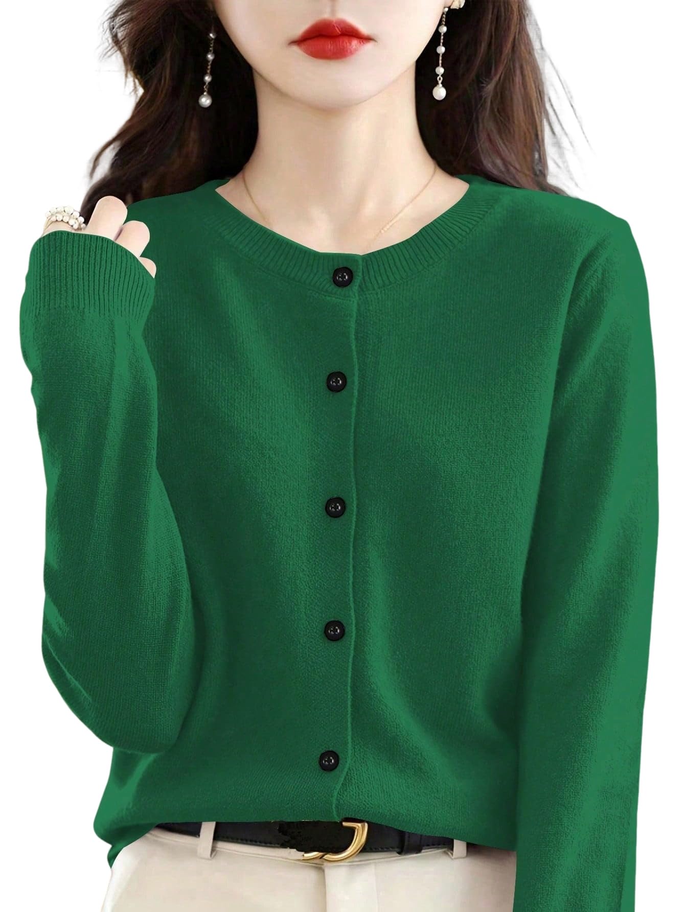 Women Cardigan 2025 Trendy 1pc Button Front Long Sleeve Casual Solid Top Daily Wear Fall Winter Cloth for
