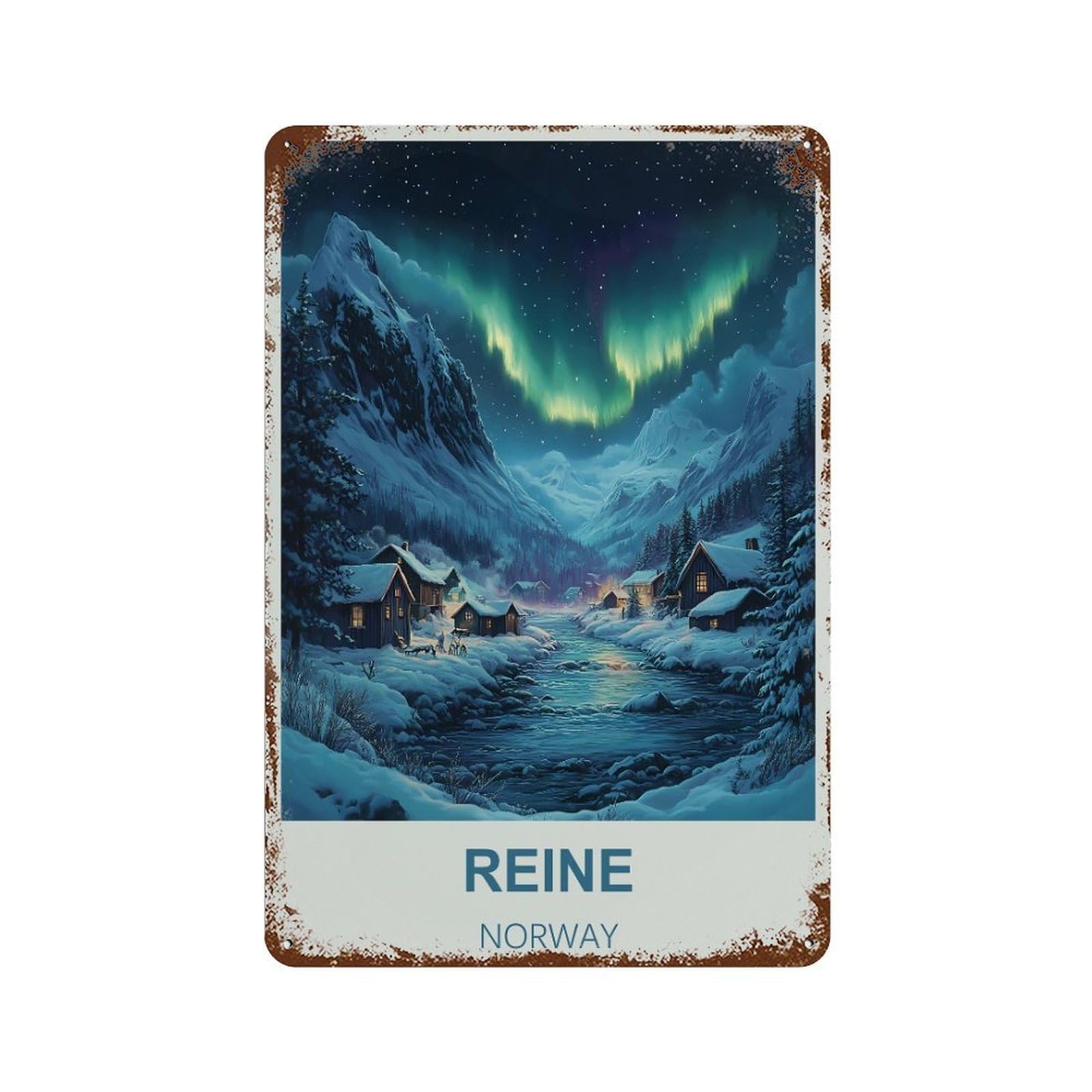 Reine Norway Retro Design Tin Paintings Vintage Tin Sign 08x12inch(20x30cm) Wall Art for Home Office Bedroom Living Room Cafes Wall Decor