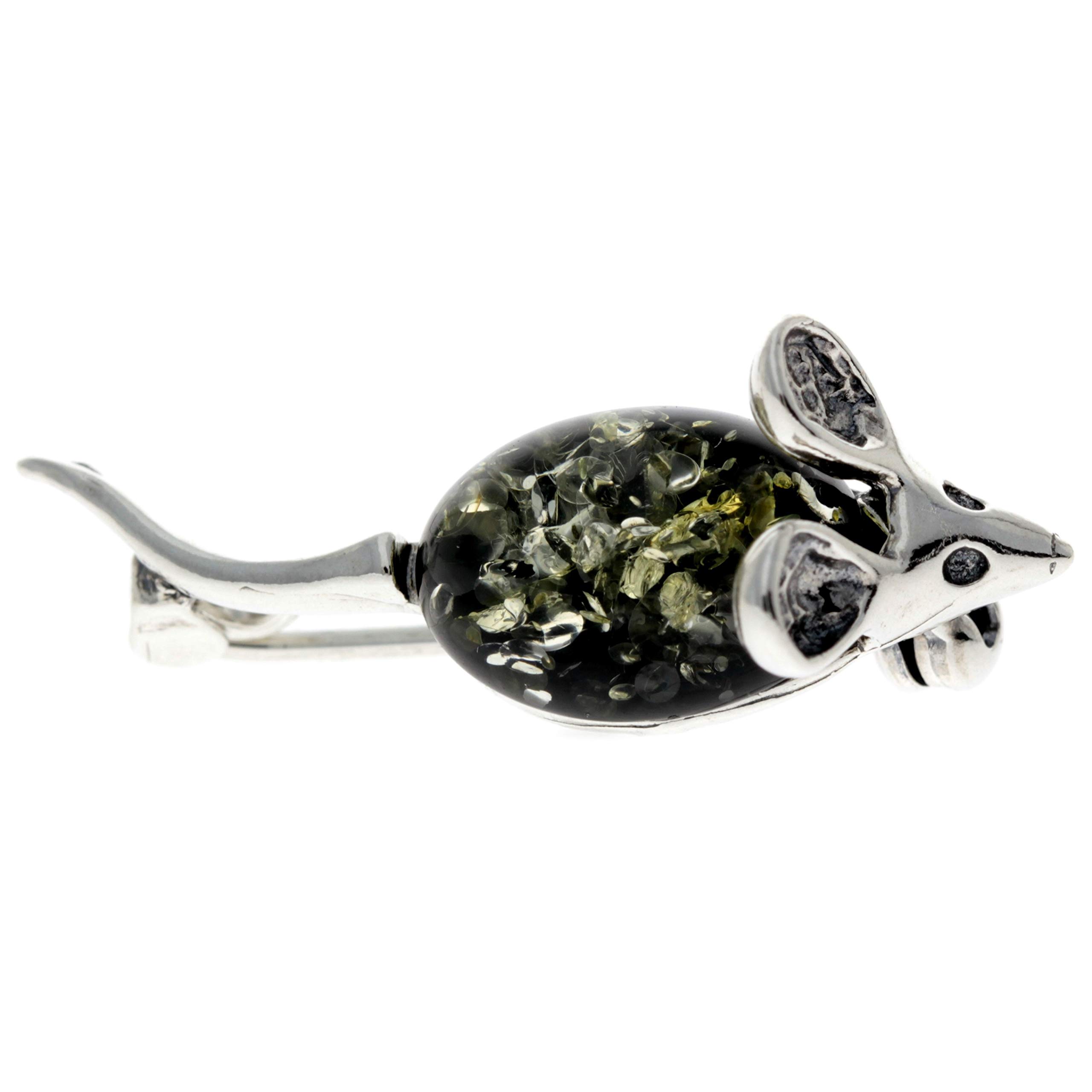 Broche de plata de ley 925 y ámbar báltico, diseño de ratón