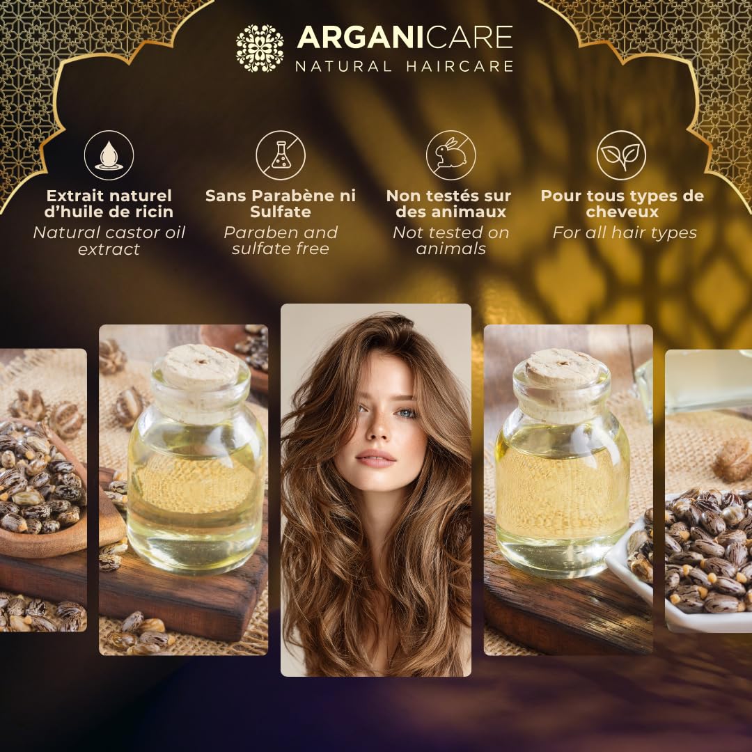 ARGANICARE Coffret Ricin Bio Shampoing 400 ml + Masque Réparateur XXL 500 ml + Sérum 100 ml, routine 3-en-1 accélérateur de croissance, apaise le cuir chevelu, nourrit et renforce
