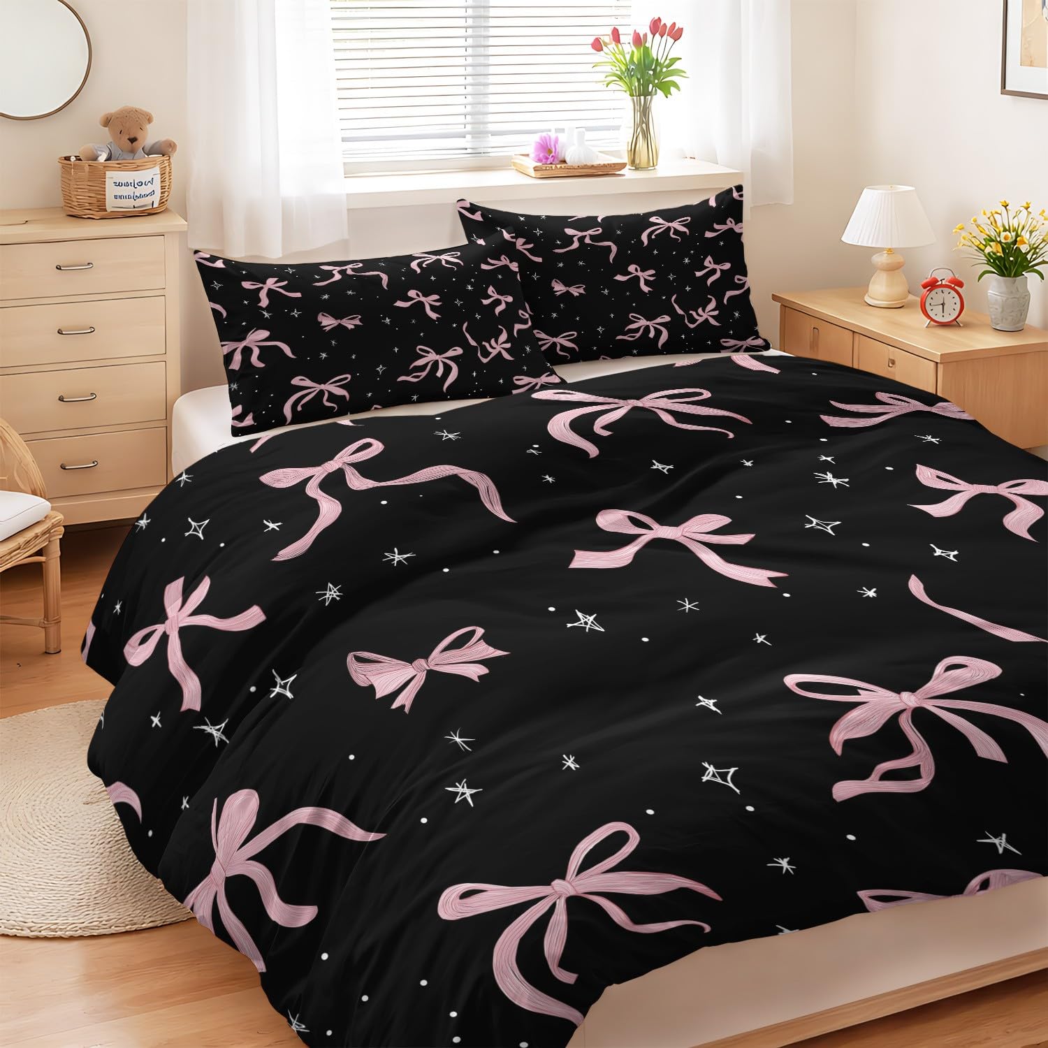 Generisch Ciemny komplet pościeli Sweetheart czarny komplet pościeli 135 x 200 cm, 2-częściowy, płynna wstążka, dekoracja, poszewka na kołdrę z mikrofibry, poszewka na kołdrę z 1 poszewką na poduszkę