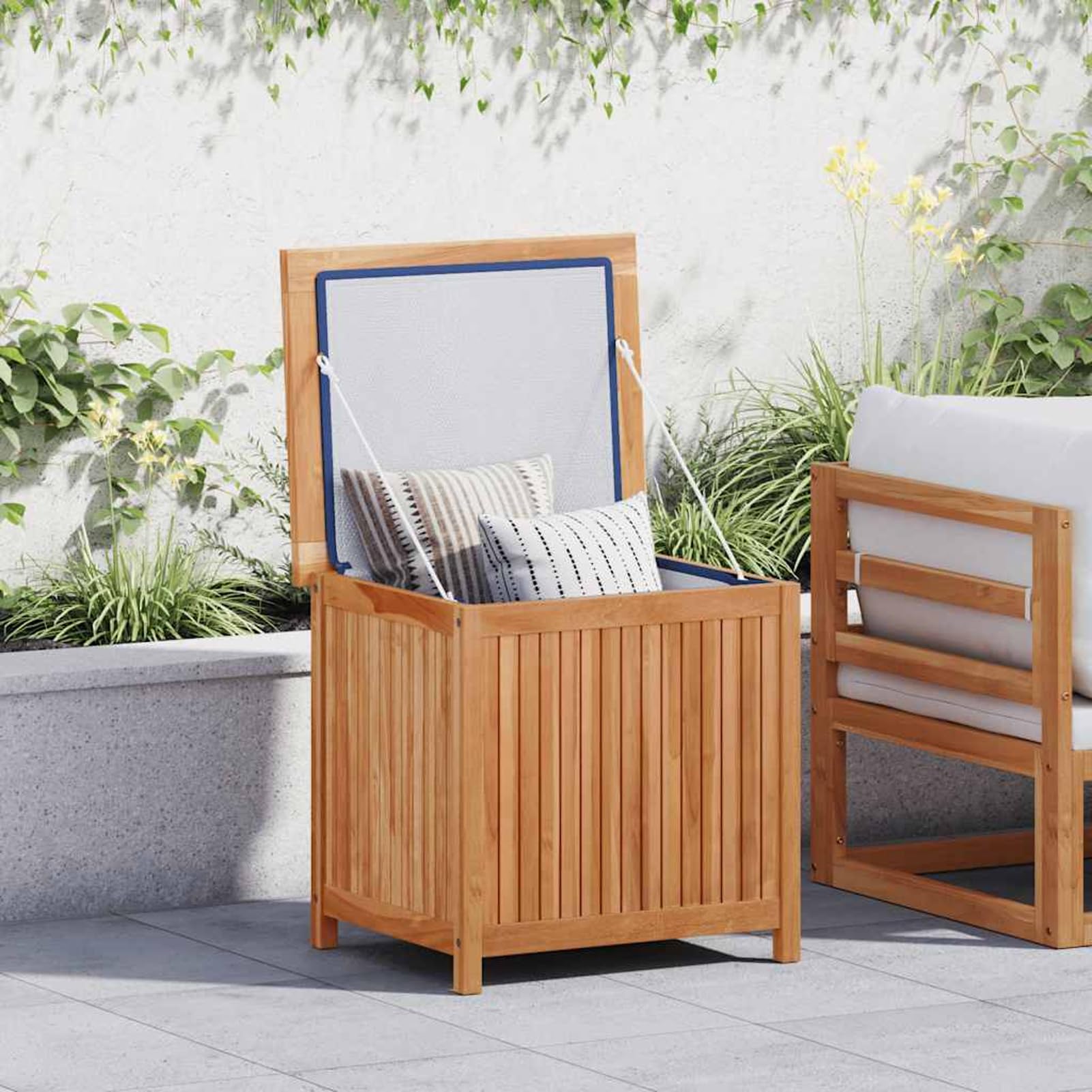 Gecheer Scatola portaoggetti da giardino, 60 x 50 x 58 cm, in legno di teak solido, per esterni, organizer per attrezzi da giardino, cassapanca per cuscini per balcone, piscina, terrazza