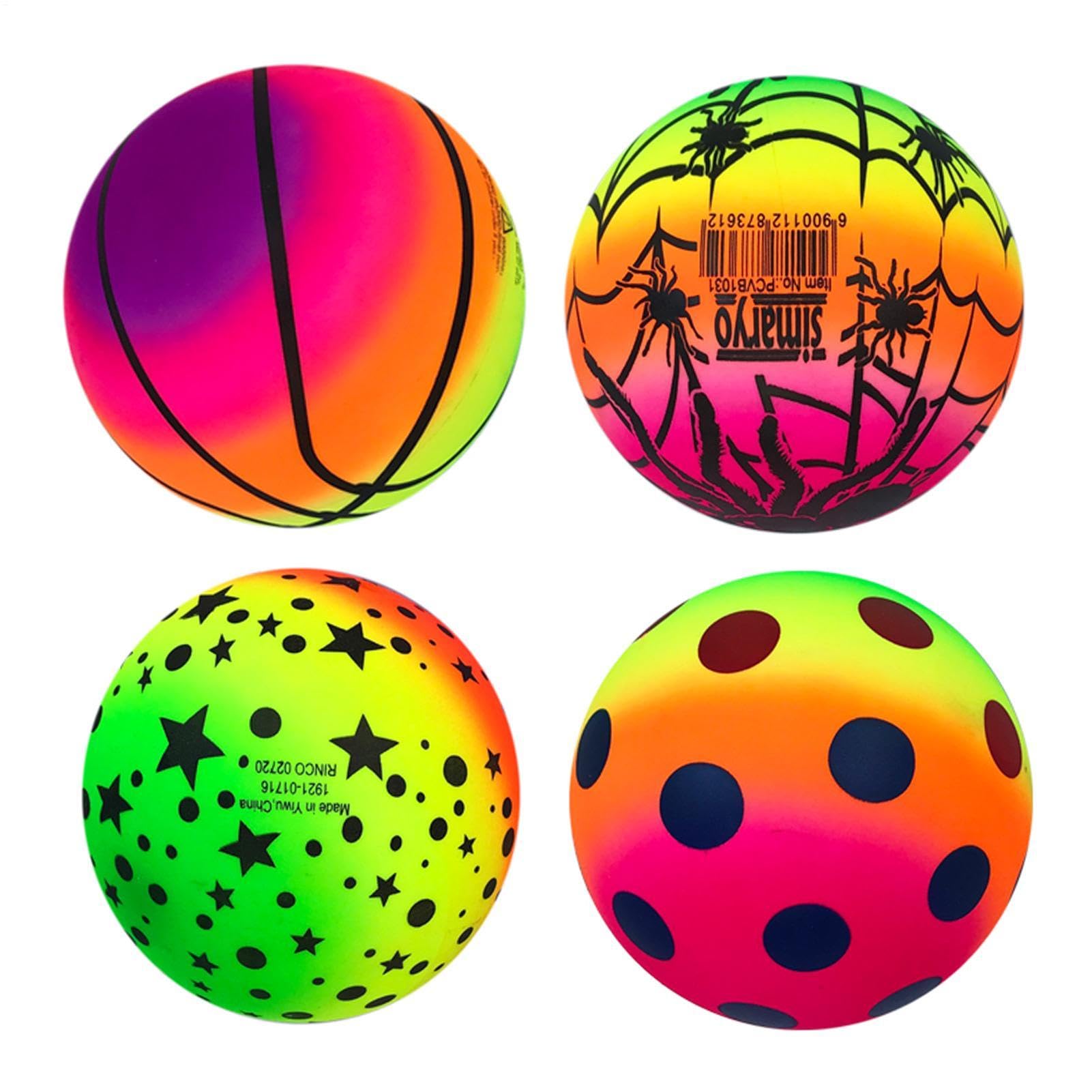 Inflatable Rainbow Ball – Rubber PVC 15cm, Bouncy Playground Sports Kickball | Random Pattern Hand Multi Color Kicking Toy for Kindergarten Summer Beach Party Indoor and Outdoor Game Use