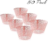 Vista 6 de Tinksky Envolturas para cupcakes cortadas con láser, decoración de boda y ducha, paquete de 50 (rosa)