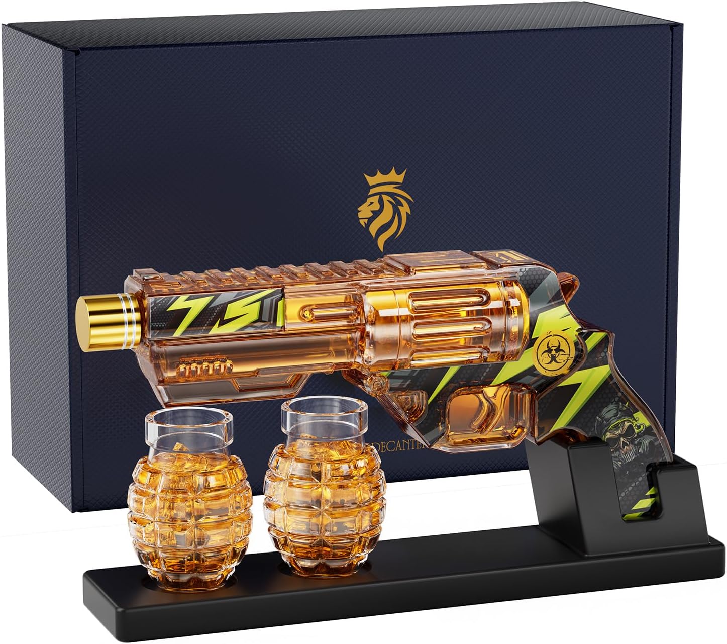 Kollea Whiskey Decanter Set with Grenade-Shaped Shot Glasses, Anniversary Birthday Gifts for Men Who Have Everything, Whiskey Gifts for Father, Husband, Boyfriend & Military Enthusiasts, Green