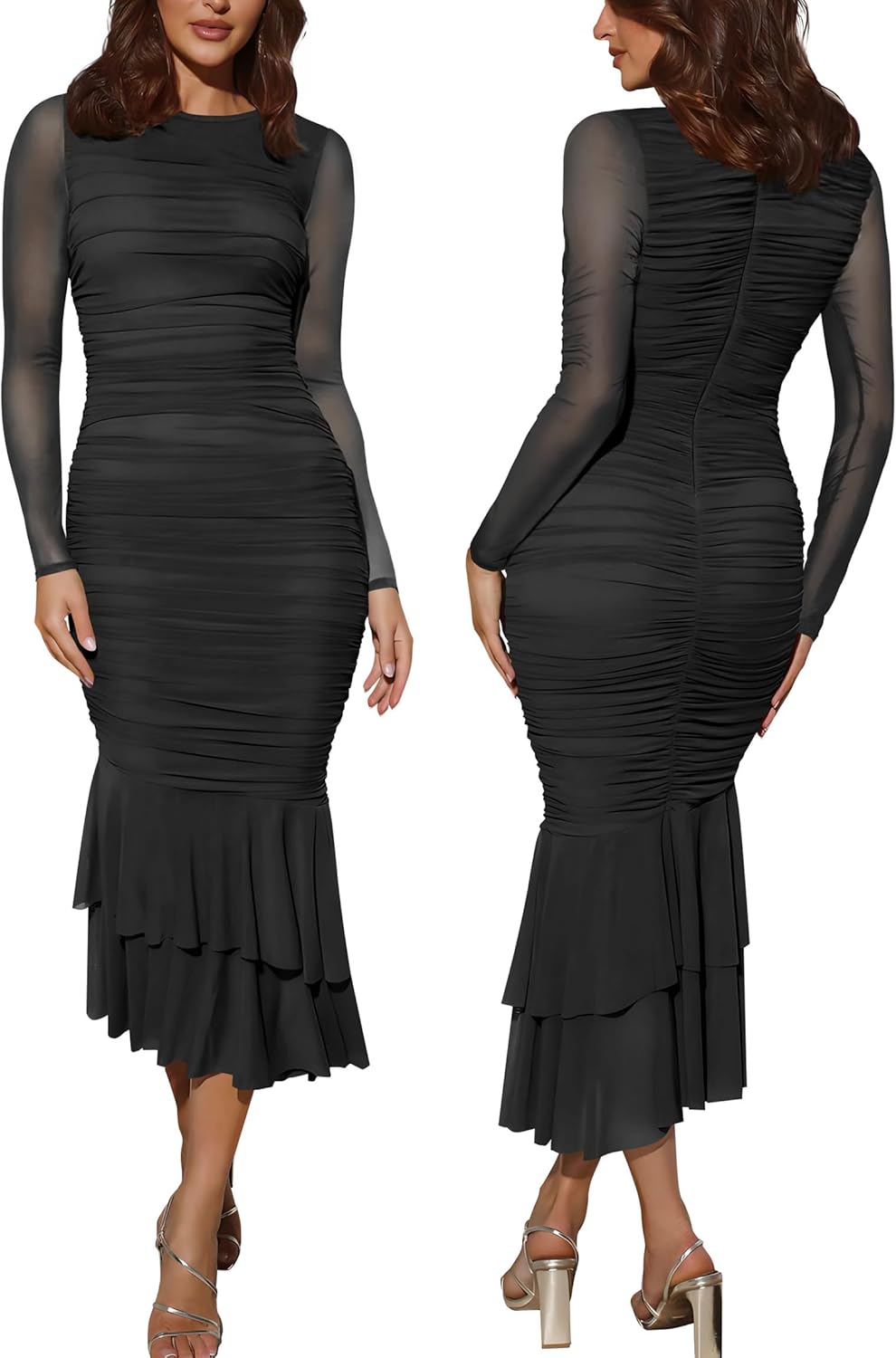 Atizon Elegant Ruched Bodycon Evening Dresses for Women Cocktail Party Formal Maxi Mermaid Dress - Image 3