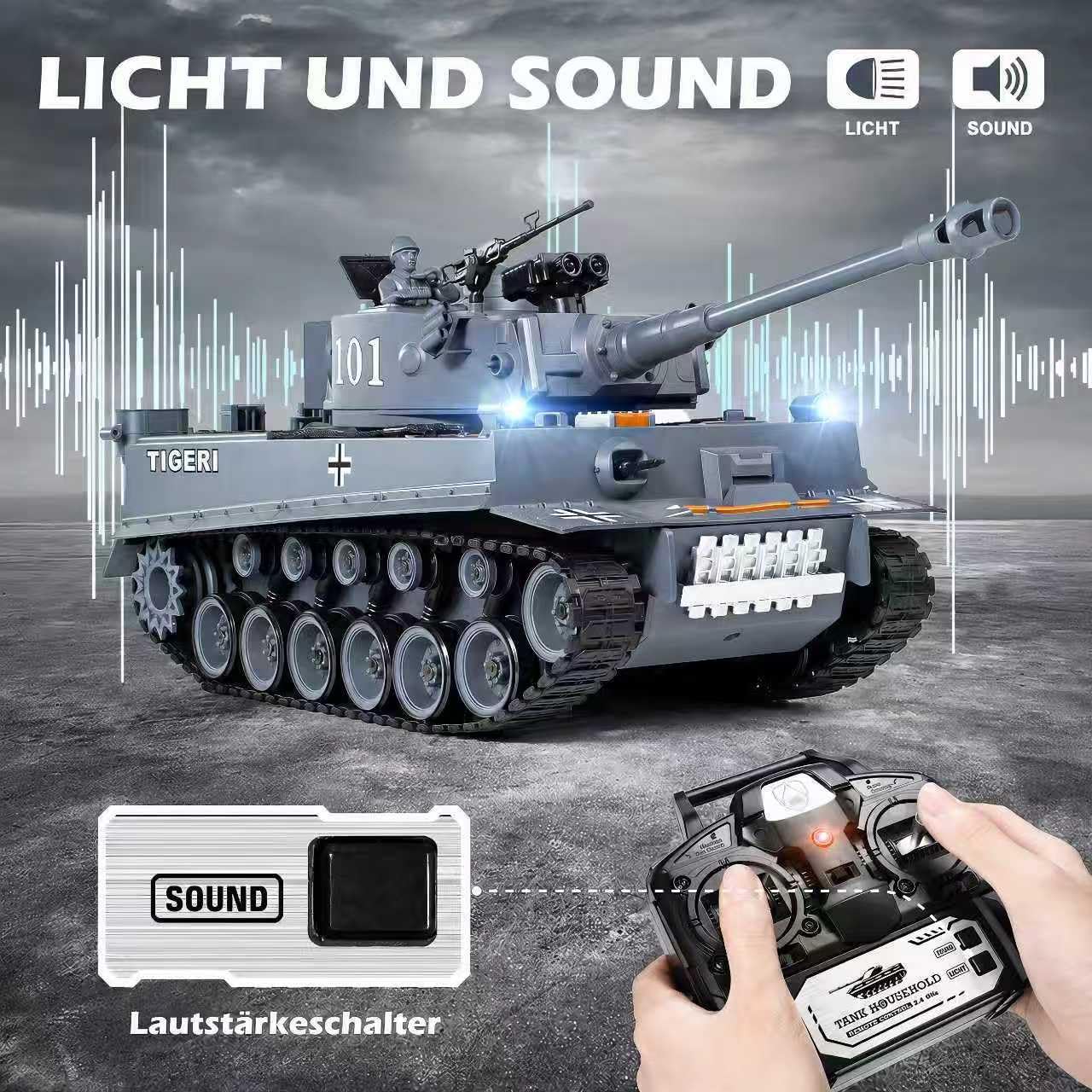RC Panzer Ferngesteuert Tiger I 1:18 WW2 Modell mit Rauch, Licht und Sound | 2.4GHz Steuerung mit BB-Schussfunktion, Licht & Sound, Militärmodell als Geschenk für Kinder und Erwachsene