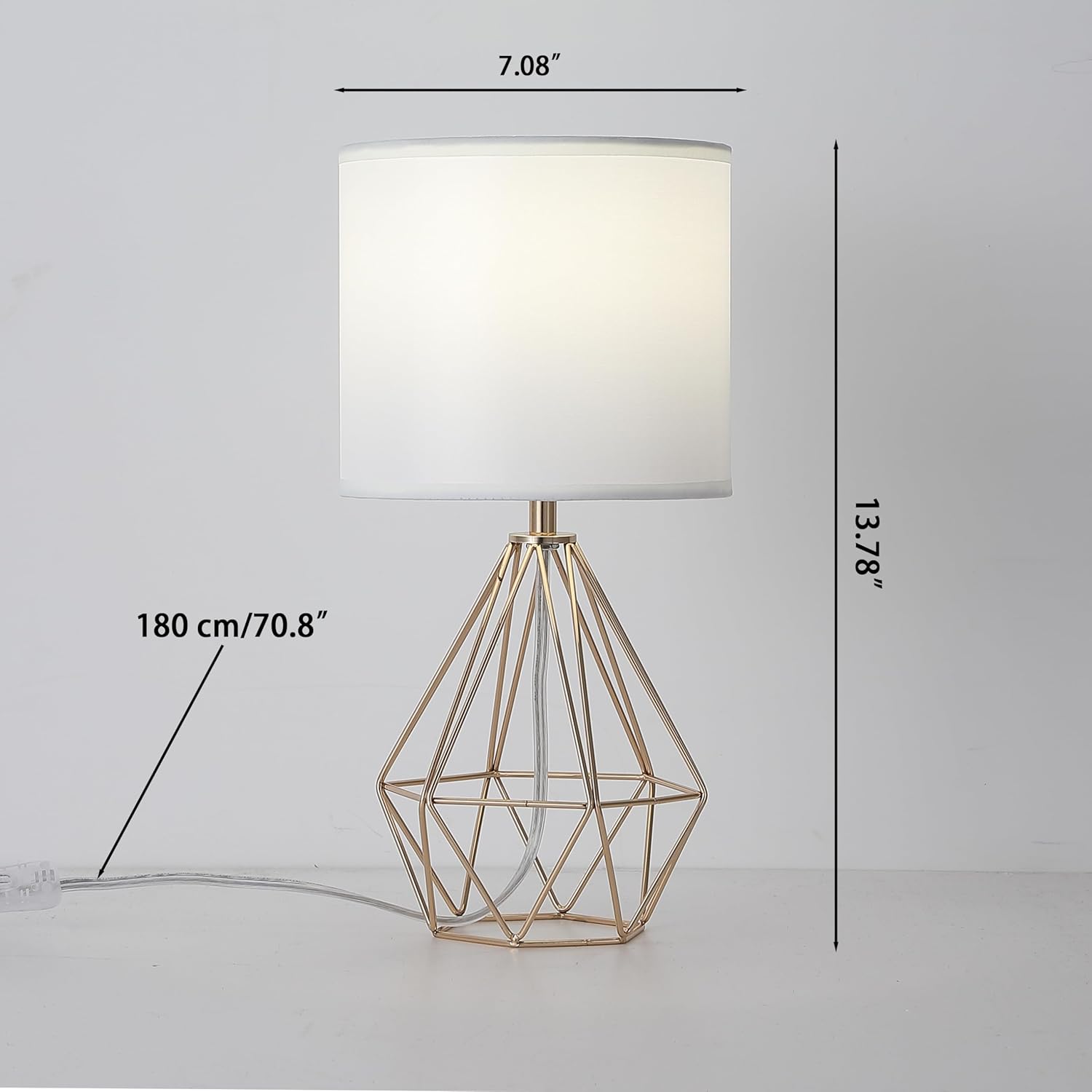 Small Gold Table Lamp Set of 2, Bedside Nightstand Lamps with White Fabric Shade,Hollow Metal Base, Desk lamp, Modern Geometric Table Lamp for Bedrooms, Living Room, Office